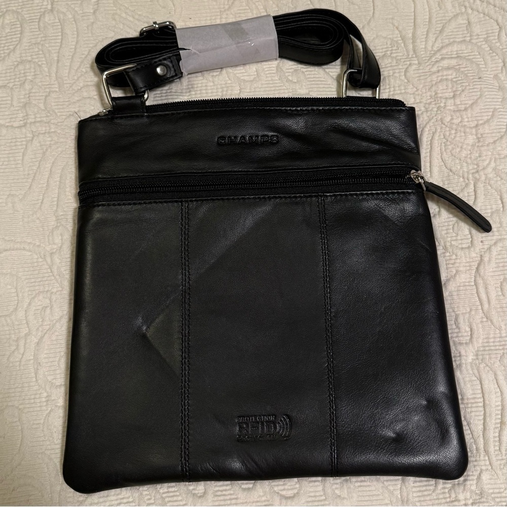 Champs Black Leather Messenger Bag - Picture 2 of 3